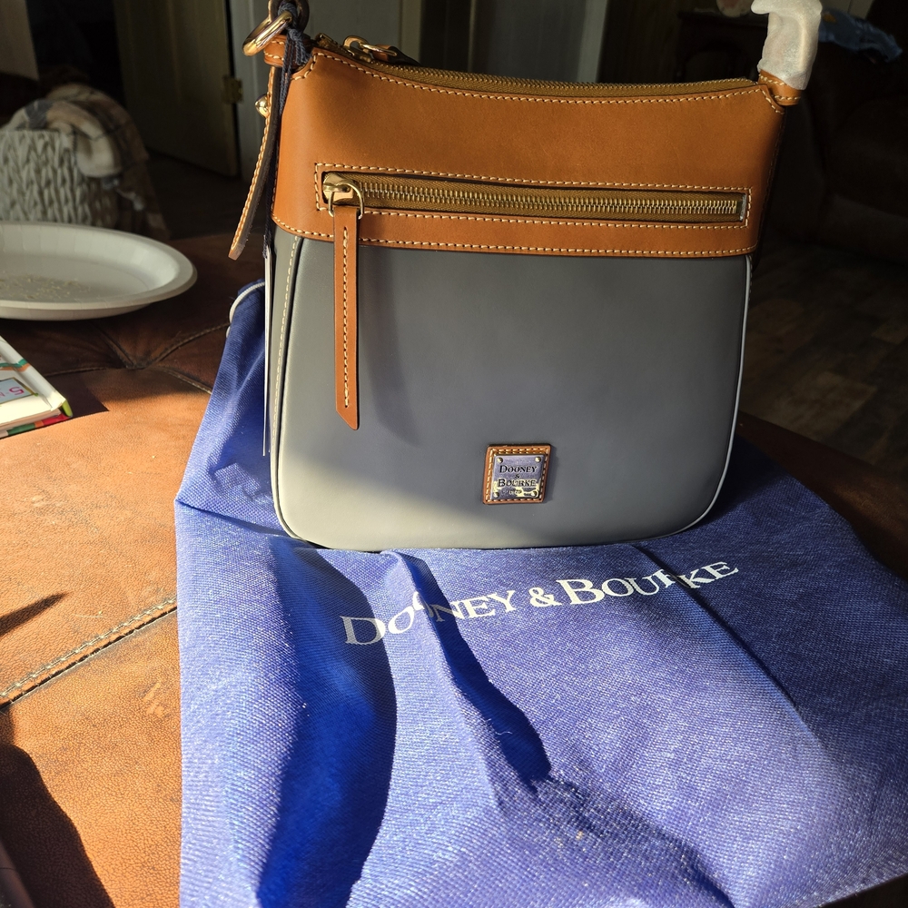 Dooney & Bourke Gray and Cognac Leather Crossbody Bag